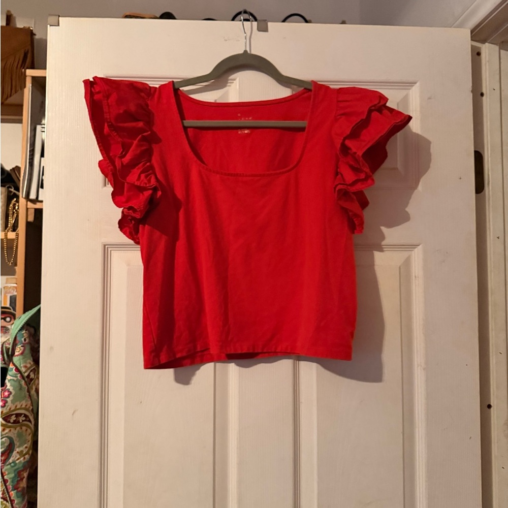 a new day Red Ruffle Sleeve Crop Top
